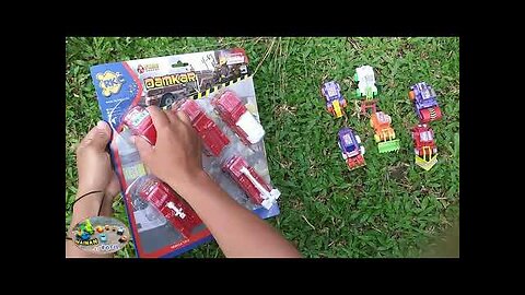 Unboxing mainan baru mainan mobil excavator, mobil damkar