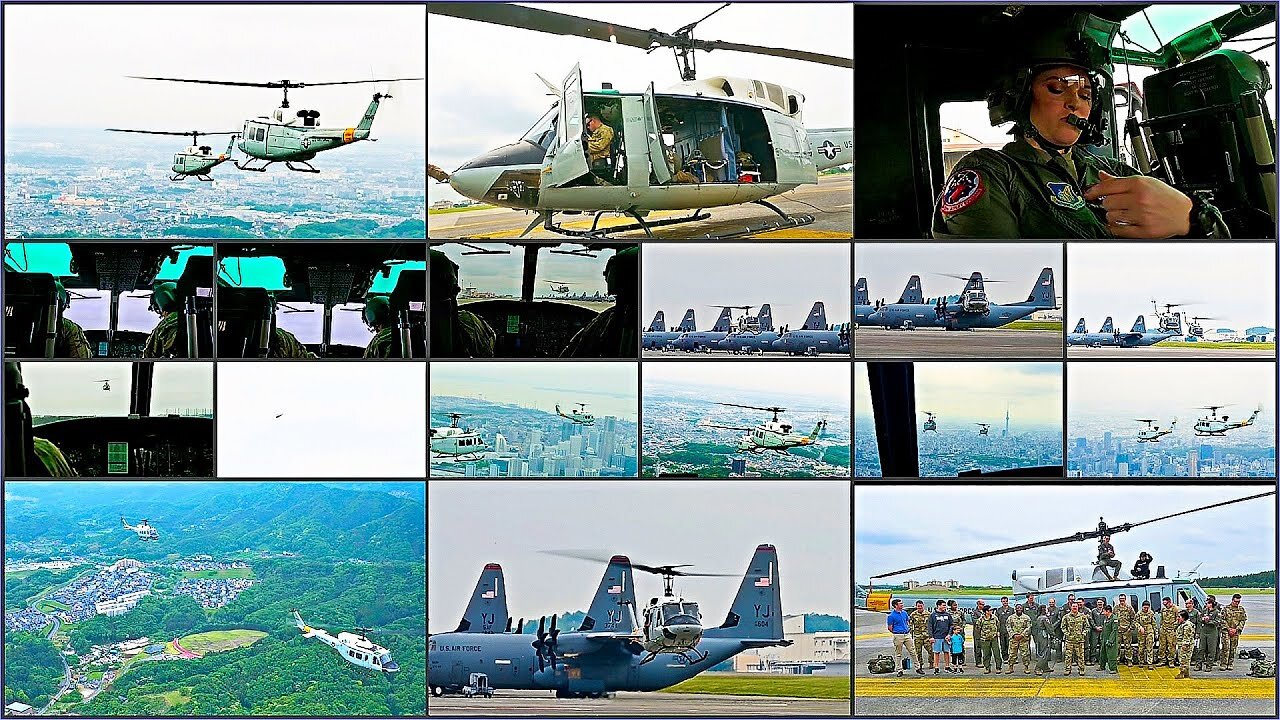 TOKYO SKIES: UH-1N Hueys FLY OVER CITY During Routine Mission!