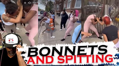 Bonnets on Women Spitting on Each Other While Fighting