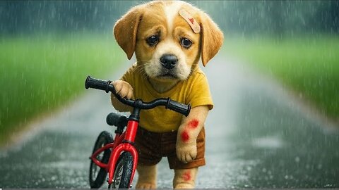 Baby Puppy Fights Through Rain to Rescue Trapped Kitten 🐱🌧️ Becomes a Hero After Storm Rescue 🚴❤️ 
