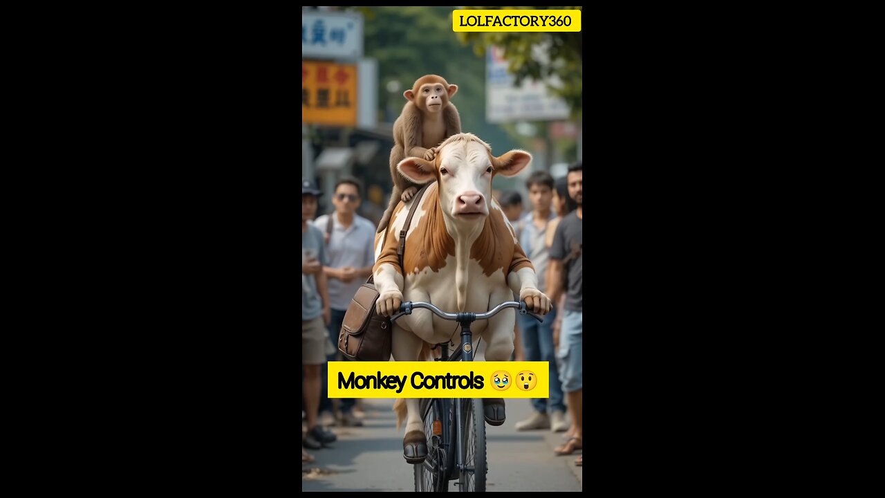 Monkey Rides Cow on a Bicycle in Public