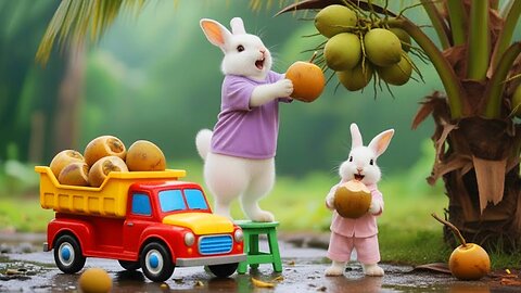 🐰 Island Adventure: Mom & Baby Bunny’s Coconut Stand! 🌴☀️ The Cutest Beach Story Ever 🏖️💛