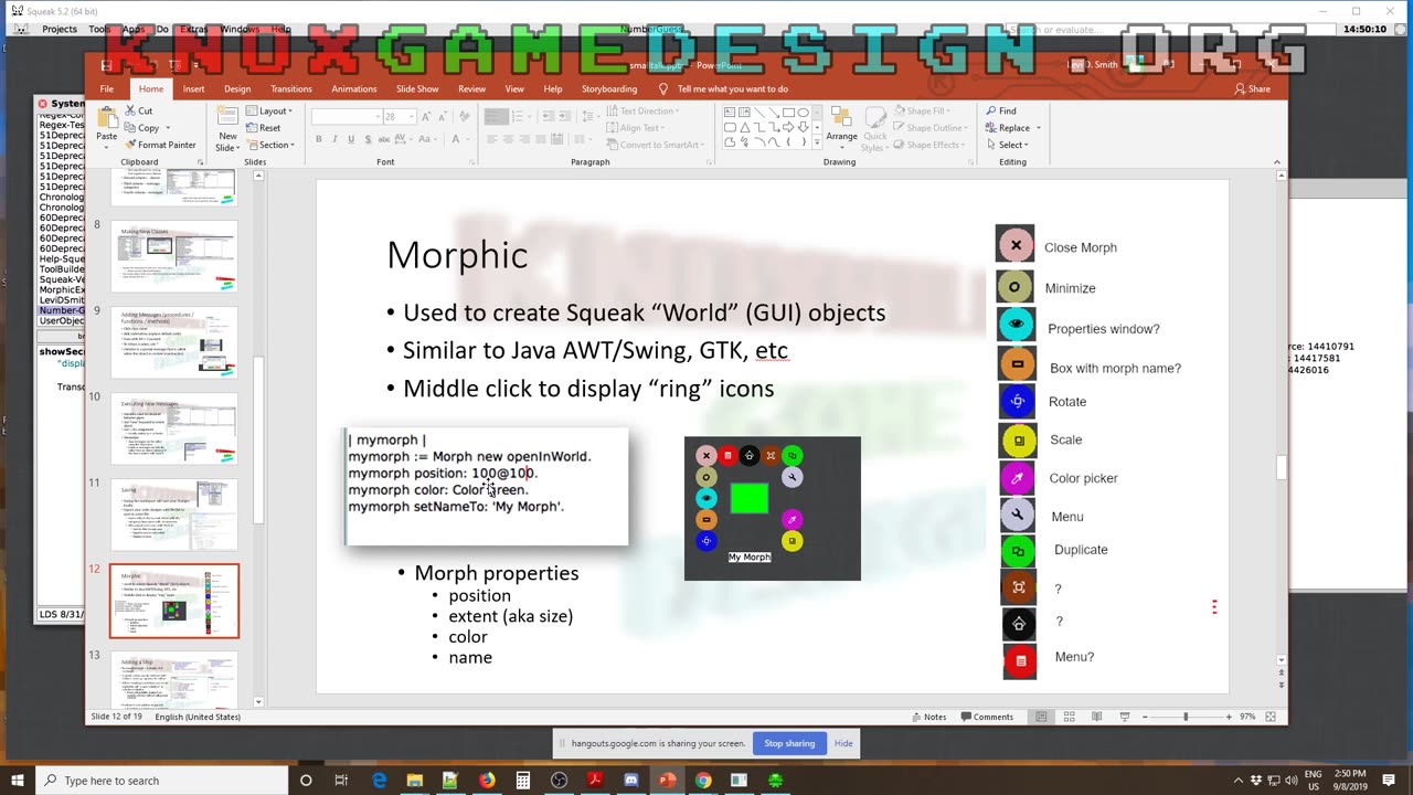 Creating Games in Smalltalk – Knox Game Design, September 2019