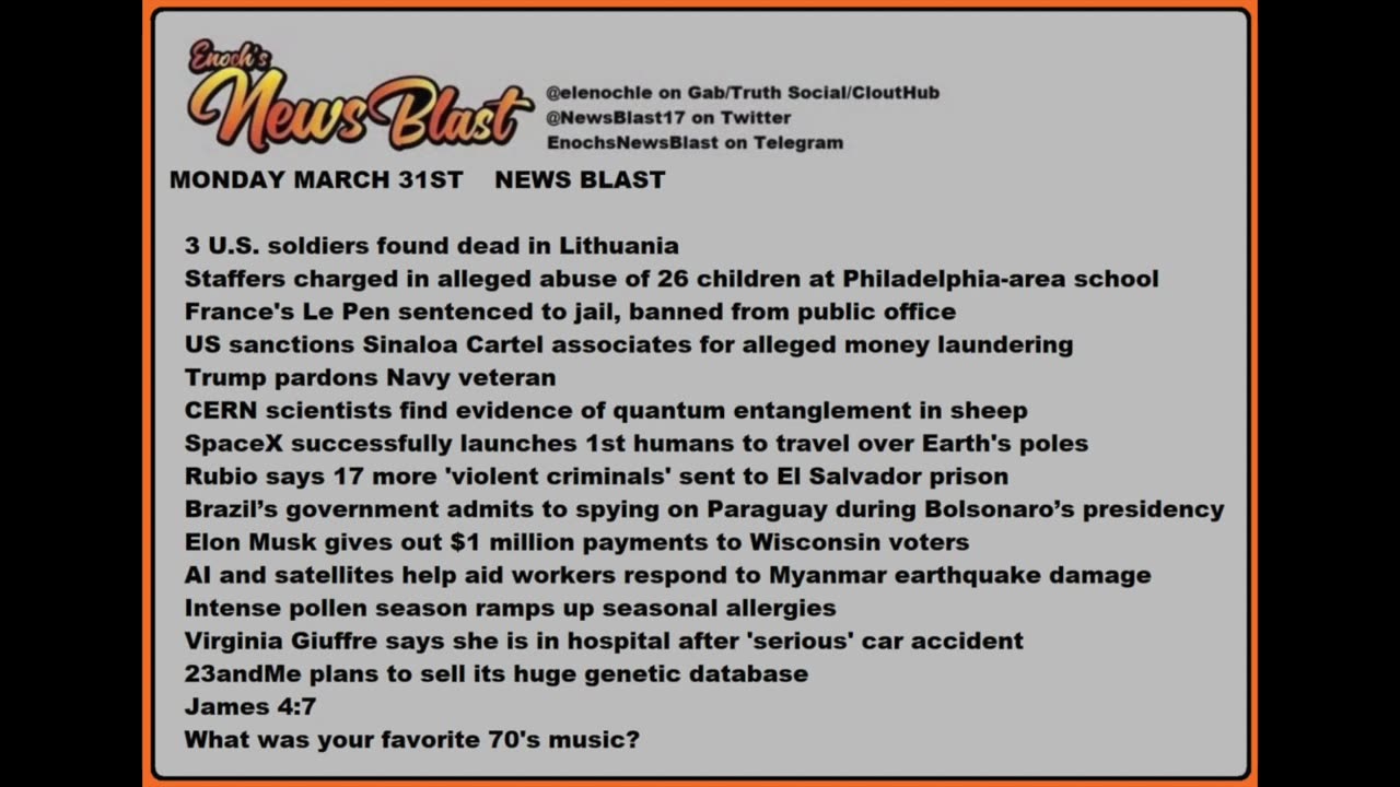 Monday March 31, 2025 News Blast