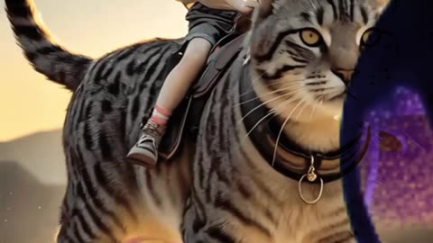 🚀 Little Girl Rides Giant Cat in Epic Sunset Adventure! 🌅🐱