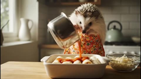 The Hedgehog Chef makes enchiladas.