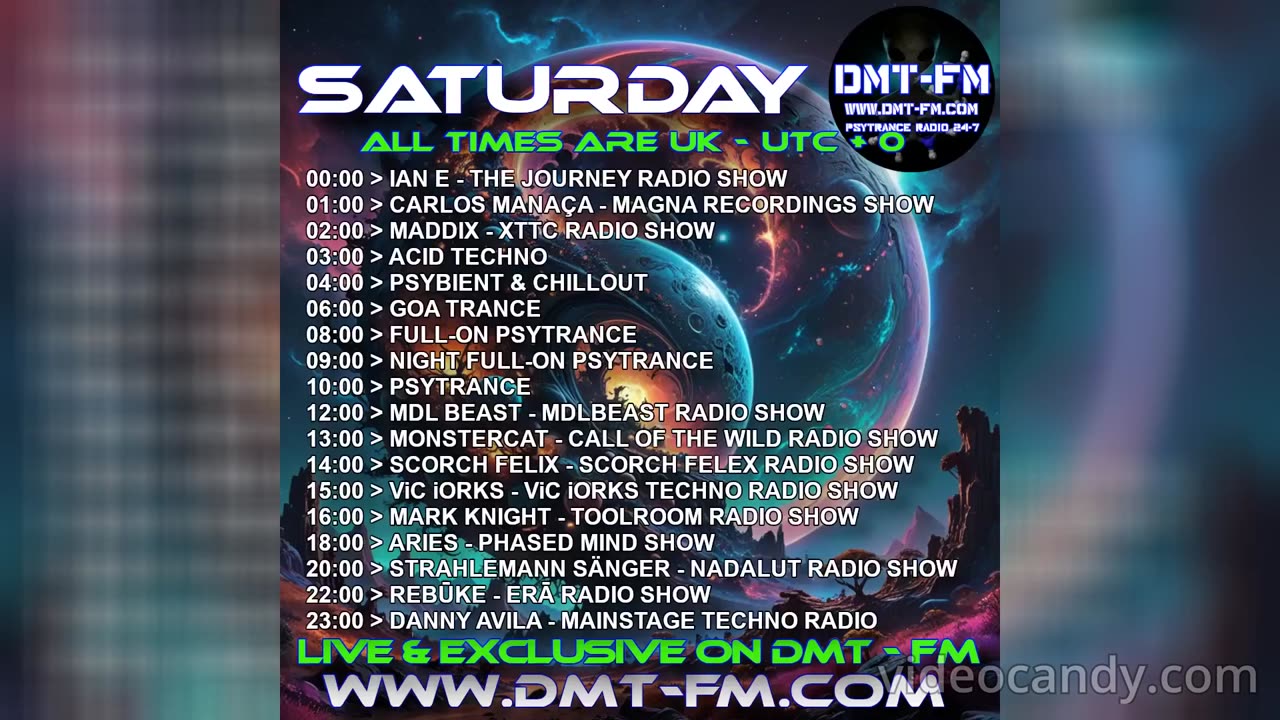 DMT - FM Psytrance 24/7 - Weekly Schedule - Monday 25-05-2025 Sunday 01-06-2025