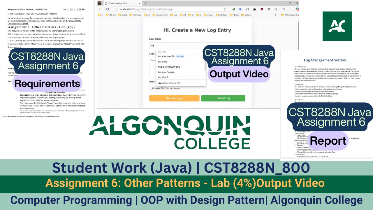 Student Work(Java) | 24F_CST8288N_800 OOP with Design Patterns Assignment 6 Output Video | Algonquin
