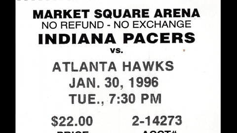 January 30, 1996 - Indiana Pacers Host Atlanta Hawks (Ticket Stub & Images)