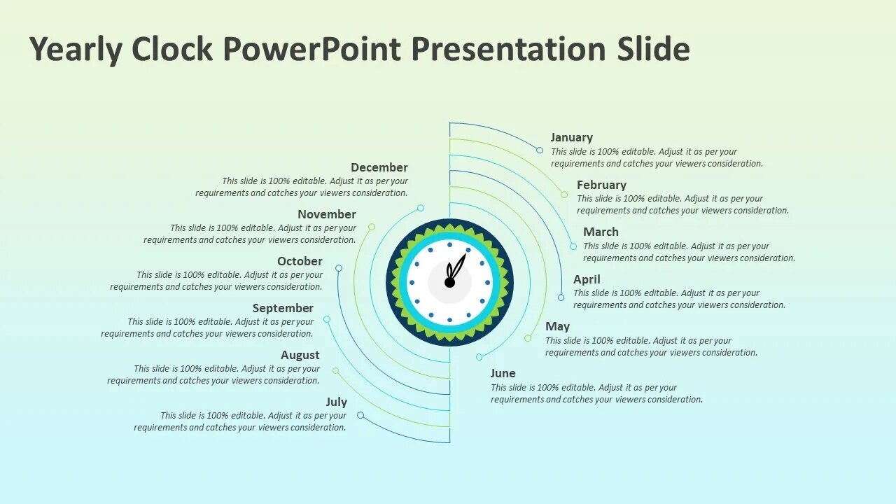 Yearly Clock PowerPoint Presentation Slide