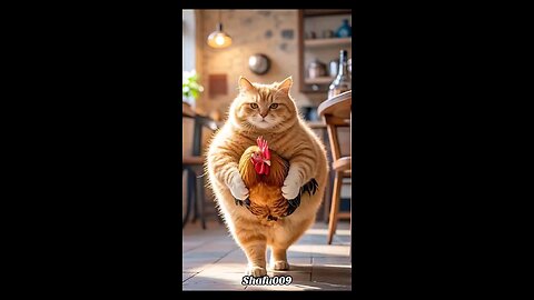 cute cat with hen vary funny video