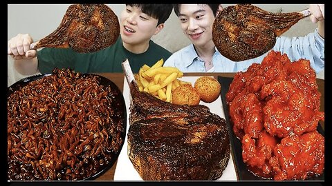ASMR MUKBANG | Fried Chicken, pork cutlet, black bean noodles, kimchi Korean Food recipe ! eating
