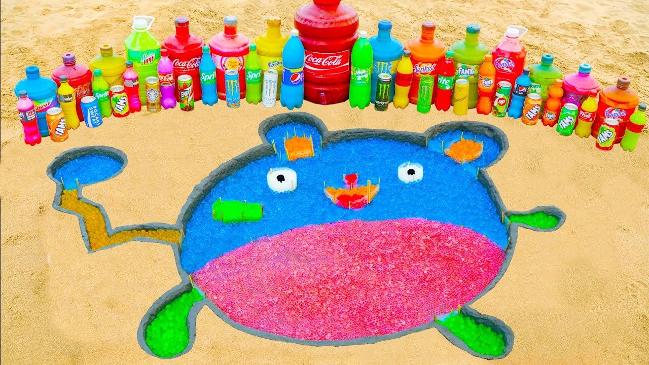 How to make Rainbow Marill in Pokemon with Orbeez, Fanta, Monster, Coca Cola, Mentos & Popular Sodas