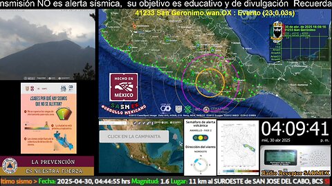 SISMO Magnitud 4.3 Loc. 27 km al NOROESTE de OMETEPEC, GRO 30/04/25 16:09:07 #NoAmeritóAlerta
