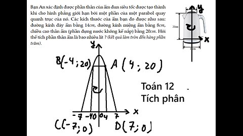 Toán 12: Bạn An xác định được phần thân của ấm đun siêu tốc được tạo thànhkhi cho hình phẳng