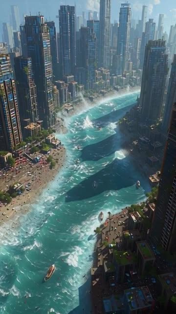 Earth polar shift, sending tidal waves to Buildings in the City