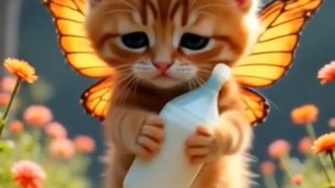 Magical Kitten with Butterfly Wings Holding a Milk Bottle 🐾🦋✨