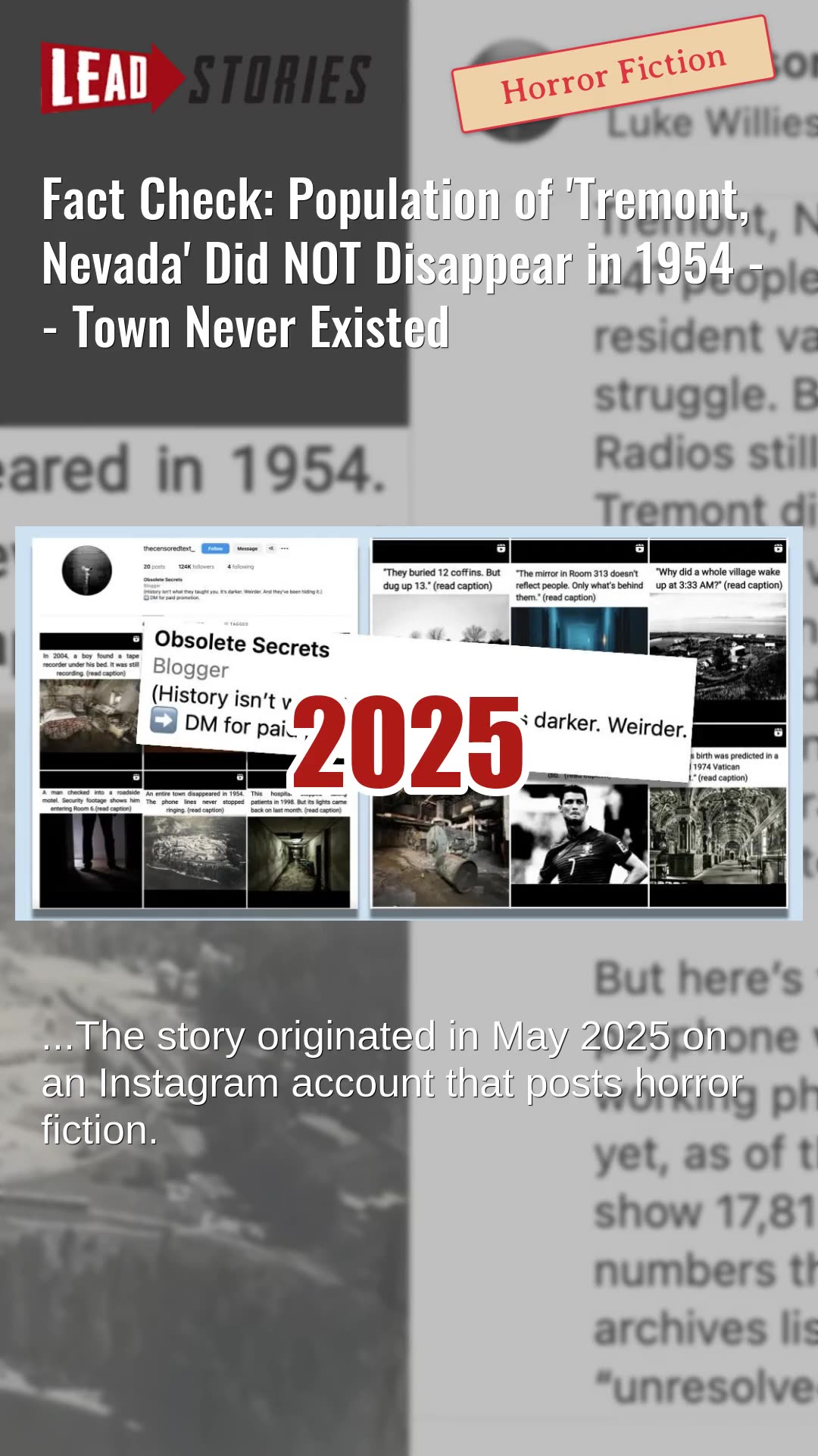 Fact Check: Population of Tremont, Nevada Did NOT Disappear in 1954 -- Town Never Existed