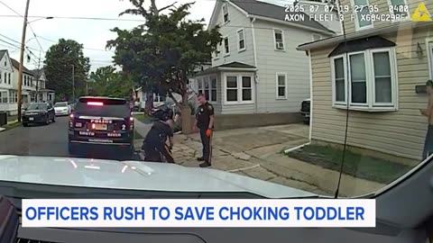 Officers' rescue of choking toddler caught in dramatic video
