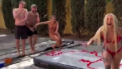Woman Slips and Falls During Air Track Game