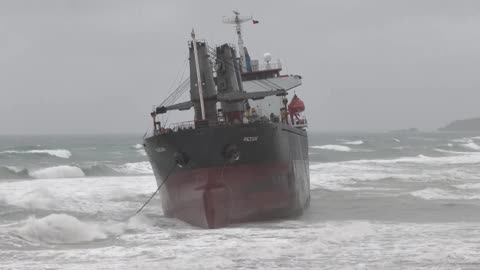 Cargo ship runs aground during stormy seas in Istanbul