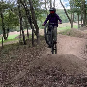 Mountain Biker Jumps in Forest Trail Adventure
