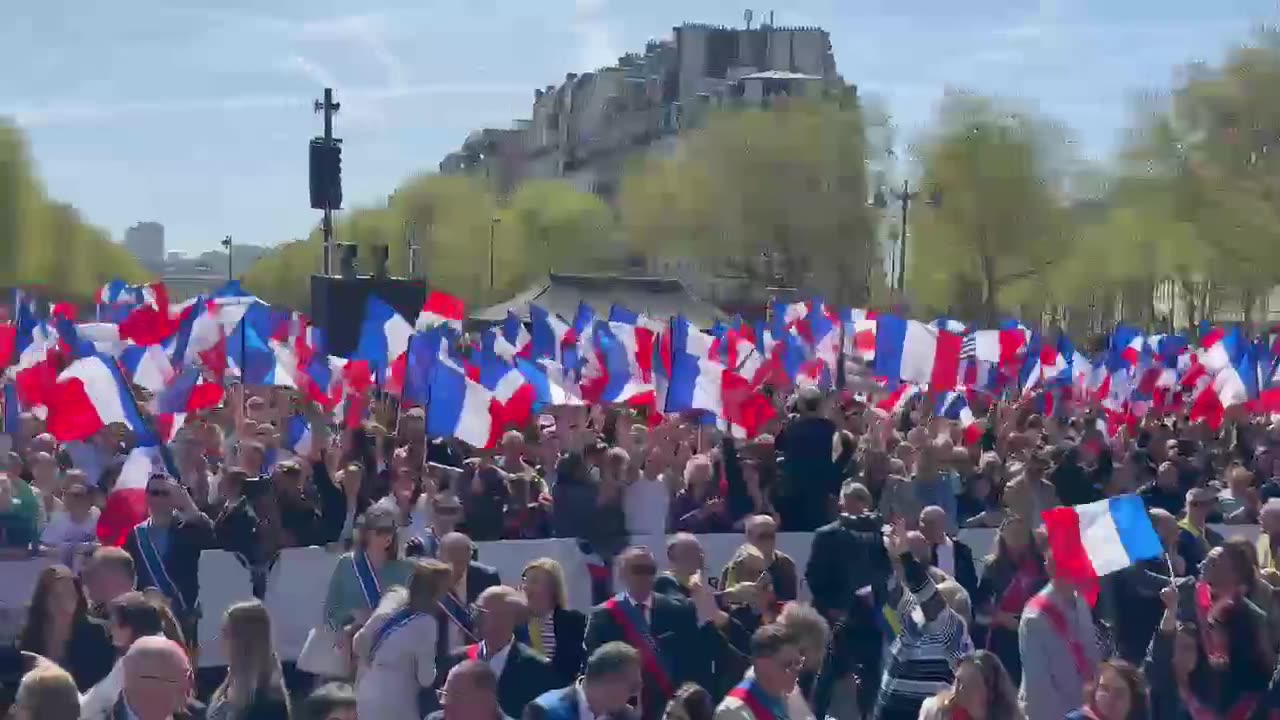 Thousands of French patriots flood Place Vauban square in Paris, waving flags