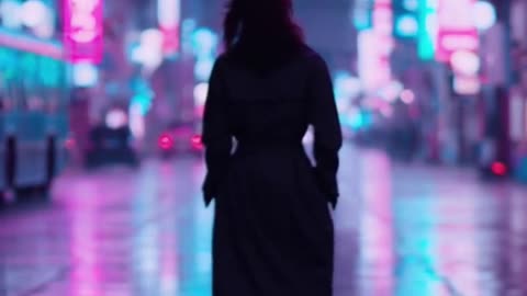 Woman Walking Through Neon City at Night | Cinematic Nightlife Aesthetic