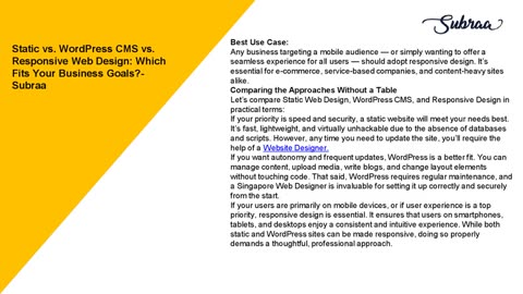 Static vs. WordPress CMS vs. Responsive Web Design: Which Fits Your Business Goals?-Subraa