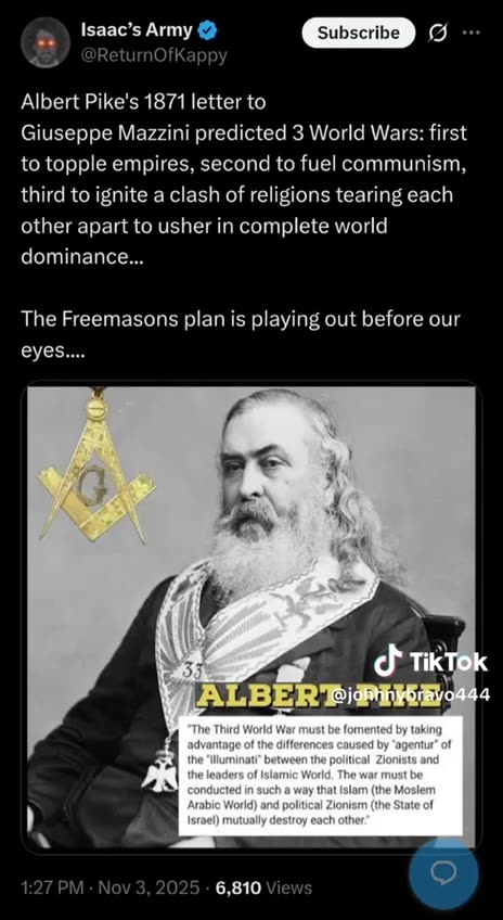 33rd Freemason Albert Pike and Three World Wars Agenda (Read Description)