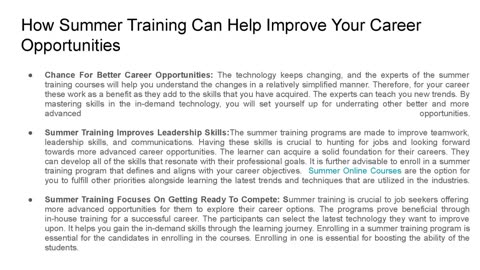 The Benefits of Summer Training: Enhancing Practical Knowledge and Hands-On Experience