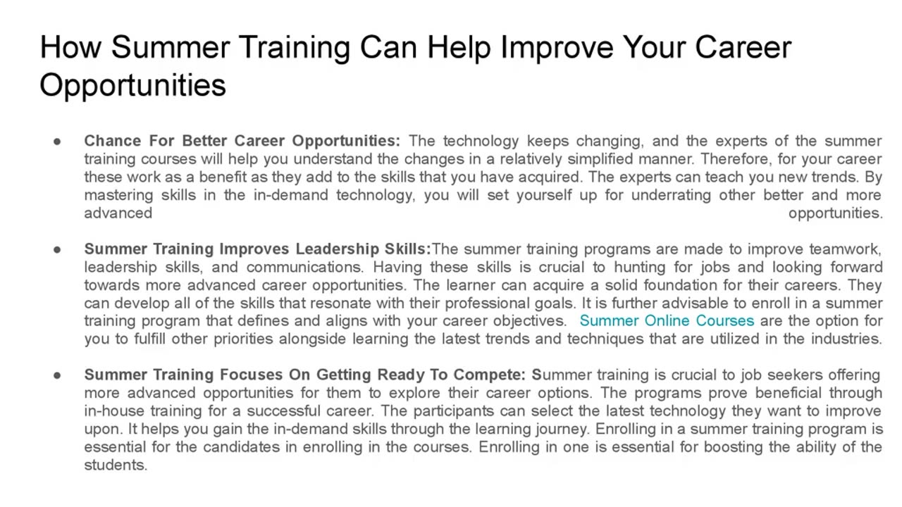 The Benefits of Summer Training: Enhancing Practical Knowledge and Hands-On Experience