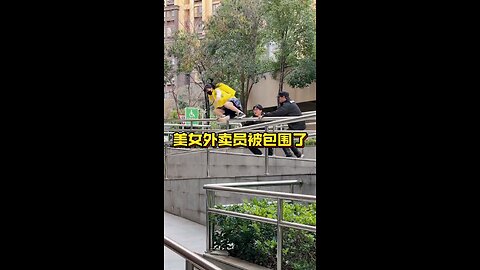 Girl jumping of wall
