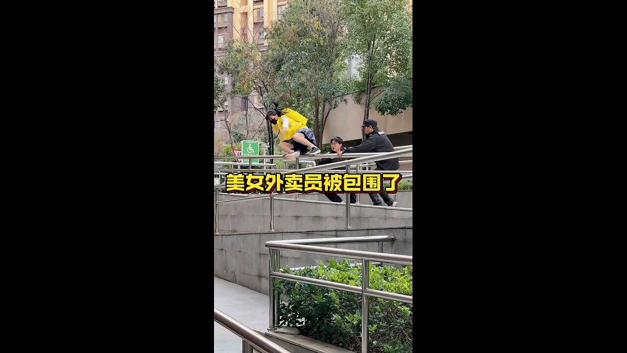 Girl jumping of wall