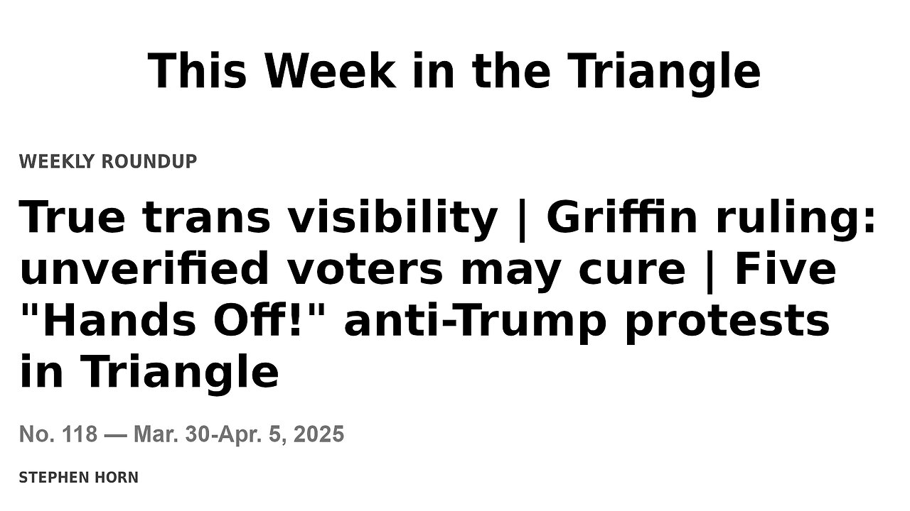 This Week in the Triangle (Mar. 30-Apr. 5, 2025)
