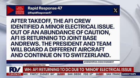 BREAKING: ‘Electrical issue’ on Air Force One causes Trump to return to DC