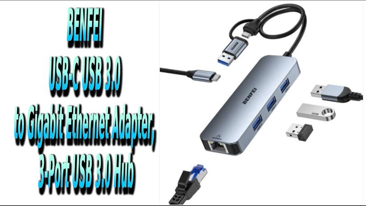 Benfei 3 USB Port Mini Hub w/Ethernet