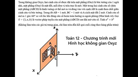 Toán 12: Trong không gian Oxyz, hai cánh cửa sổ được đặt trên mặt phẳng (Oxz) là bức tường