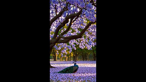 Beautiful peacock under a tree