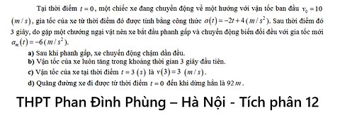 THPT Phan Đình Phùng – Hà Nội: Tại thời điểm t = 0, một chiếc xe đang chuyển động về một hướng với