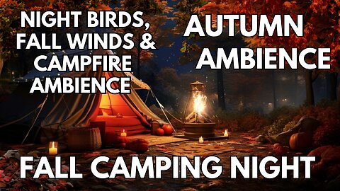 🍁Fall Camping Night Ambience | Night Birds, Fall Winds & Campfire | Autumn, Fall 4K