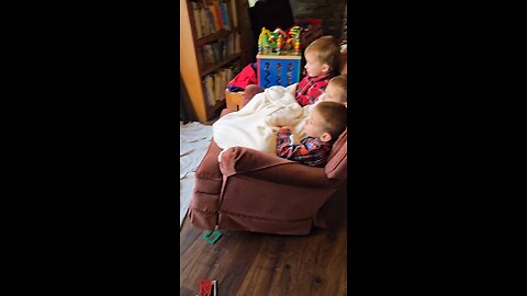 The boys are enjoying the show today of the window installation.