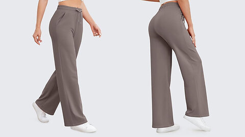 Women's Wide Leg Pants, High Waisted Pants with Pockets, Casual Drawstring Sweatpants.