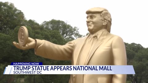 12ft Golden Trump statue holding a Bitcoin erected outside the US Capitol admin Fed Rate Cuts 🪙