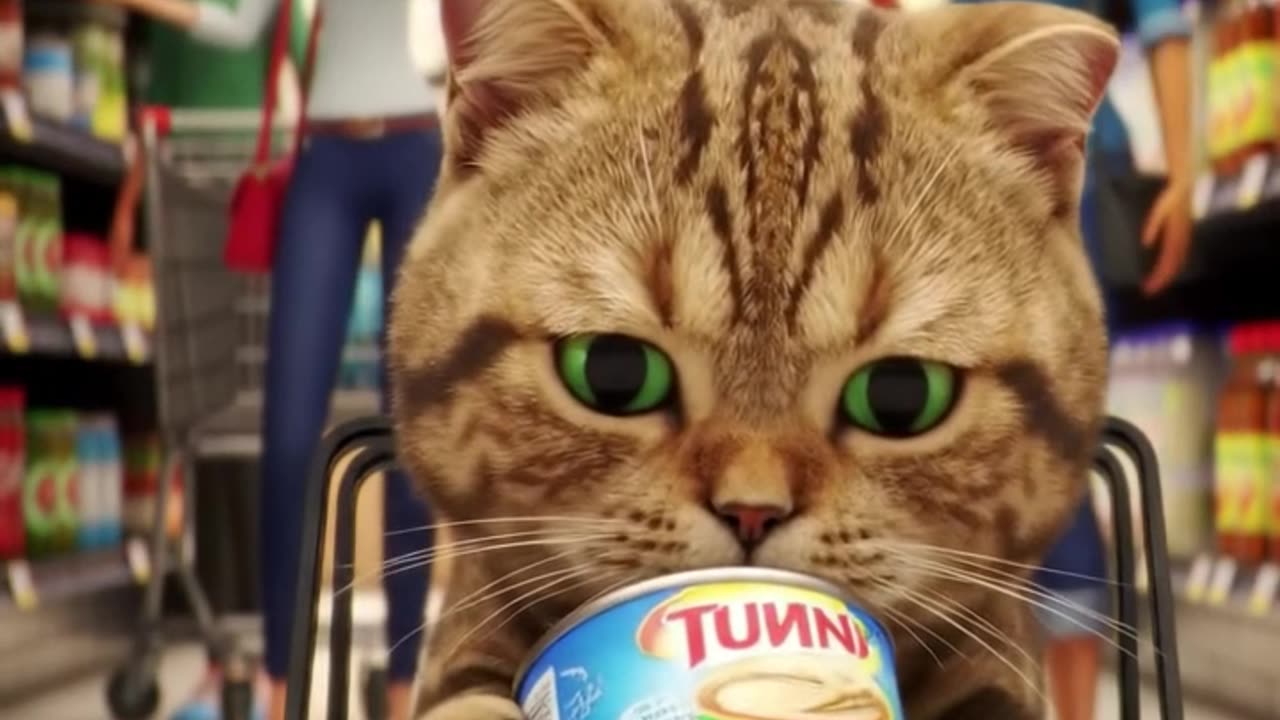 Cat shopping at the supermarket with a mini basket 🛒