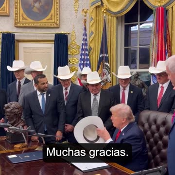 President Trump is gifted a cowboy hat from the Miracle on Ice Olympic Gold Medal team