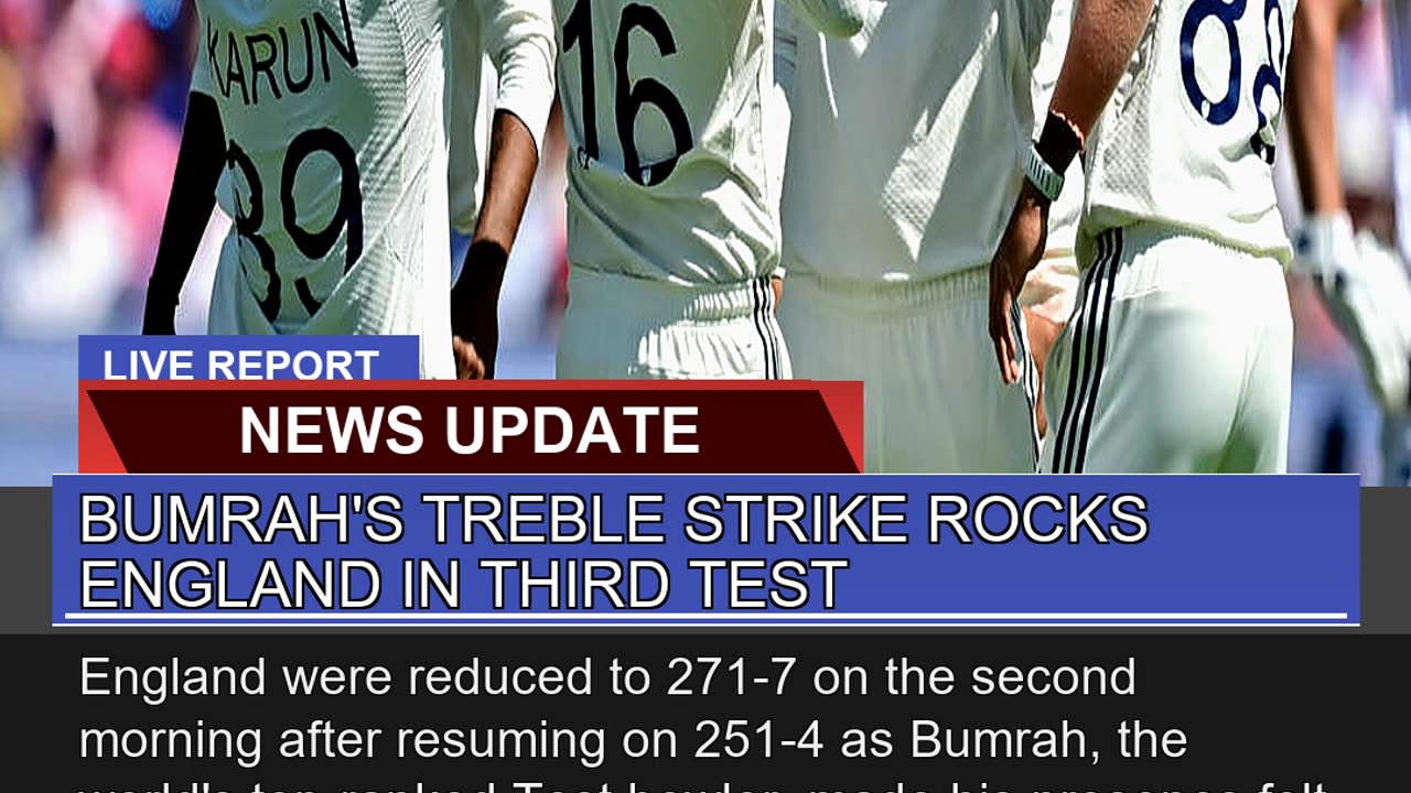 Bumrahs Treble Strike Rocks England in Third Test
