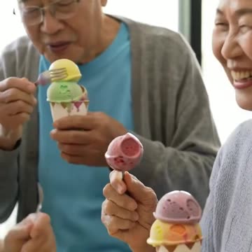Happy seniors eating ice cream in a nursing home #caregiver