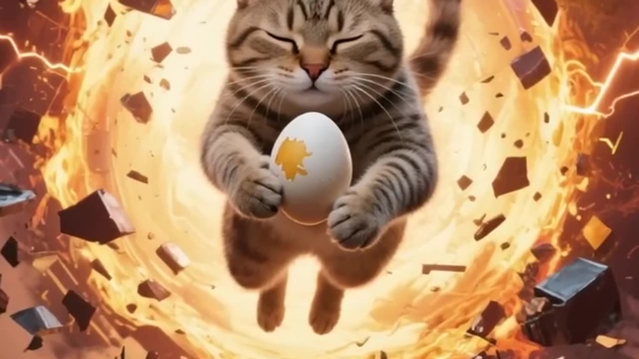 The cat travels back in time to the age of dinosaurs and steals their eggs. Ai