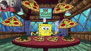 SpongeBob SquarePants Attempts The Vegan Pizza Eating Challenge Fake Funny Parody Cartoon Video